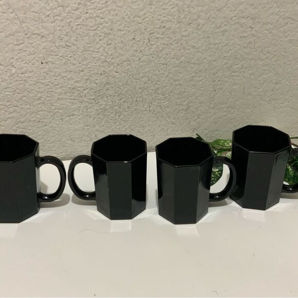 Arcoroc Other - Set 4 ARCOROC Glass BLACK OCTIME Octagon 10oz Coffee MUG Tea CUP France G1